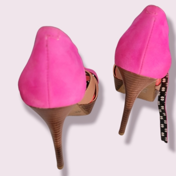 Jessica Simpson pink orange high heels leather & suede stiletto size 5 - Picture 8 of 11